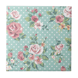 Vintage shabby chic floral teal rosa Mädchenstil Fliese