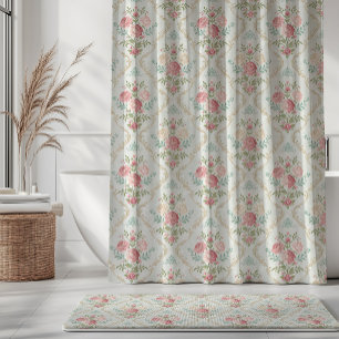 Vintage Shabby Chic Florales Damastmuster Duschvorhang