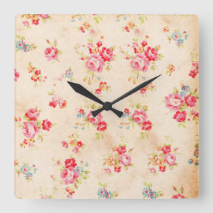 Vintage Shabby Chic Mädchenhaft Rosa Blaue Rosen F Quadratische Wanduhr