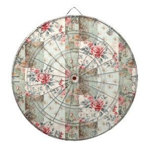Vintage Shabby Chic Pastellgrün Florale Patchwork Dartscheibe