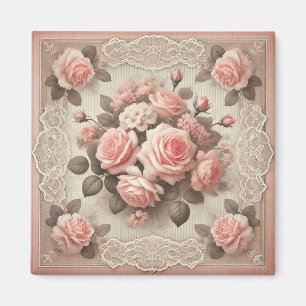 Vintage Shabby Chic Rosa Blütenmuster Magnet
