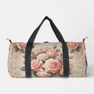 Vintage Shabby Chic Rosa Floral Duffle Bag