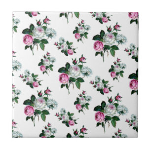 Vintage Shabby Chic Rosa Weiße Rosen Muster Fliese