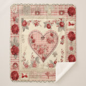 Vintage Shabby Chic Rose Heart Gingham Sherpadecke (Vorderseite)