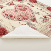 Vintage Shabby Chic Rose Heart Gingham Sherpadecke (3/4)