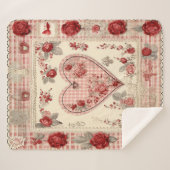 Vintage Shabby Chic Rose Heart Gingham Sherpadecke (Vorderseite (Horizontal))