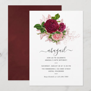 Vintage Shabby-Chic Rosé und Burgunder Geburtstag Einladung