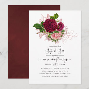 Vintage Shabby-Chic Rosé und Burgunder Sip and See Einladung