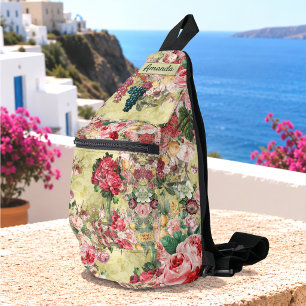 Vintage shabby chic Rosen und Vase gelb bedruckt Crossbody Bag