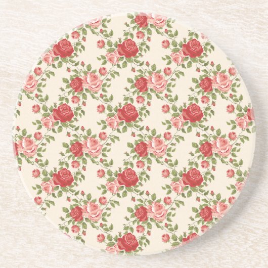 Vintage Shabby Chic Roses Pattern Getränkeuntersetzer (Vorne)
