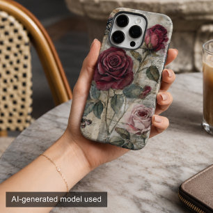 Vintage Shabby Chic rote Rose und Schmetterling iPhone 16 Pro Hülle