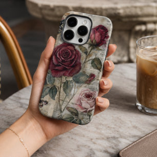 Vintage Shabby Chic rote Rose und Schmetterling iPhone 16 Pro Hülle
