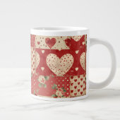 Vintage Shabby Chic rotes Patchworkmuster Jumbo-Tasse (Rechts)
