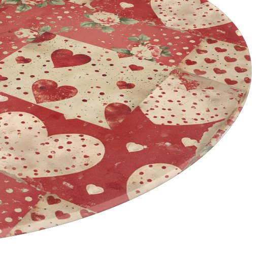 Vintage Shabby Chic rotes Patchworkmuster Schneidebrett (Ecke)