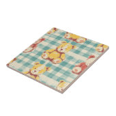 Vintage Shabby Chic Teddybär Gingham-Muster (3) Fliese (Seite)