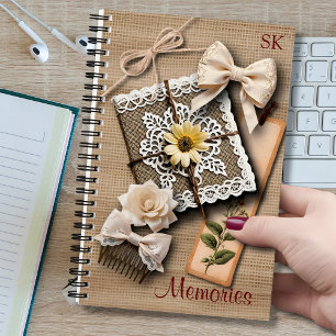 Vintage Shabby Chic und Schleifen auf Hessian Erin Notizblock