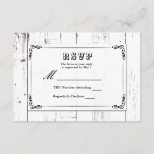 Vintage Shabby Chic Weiße Holzscheune Hochzeit RSV RSVP Karte
