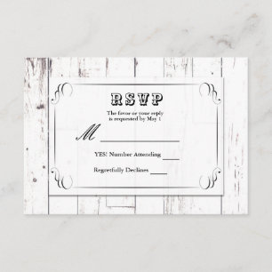 Vintage Shabby Chic Weiße Holzscheune Hochzeit RSV RSVP Karte