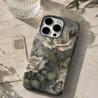 Vintage Shabby Chic Weiße Rose und Schmetterling iPhone 16 Pro Hülle