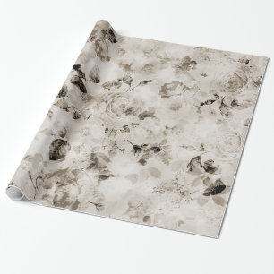 Vintage shabby elegante weiße graue Rosen floral Geschenkpapier