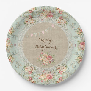 Vintage Shabby Floral Jute-Lace benutzerdefiniert Pappteller
