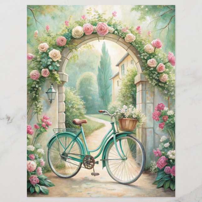 Vintage Shabby Mint Green Garden Scrapbook Paper (Vorderseite)