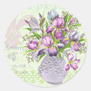 Vintage Shabby Purple Flowers Whimsical Green Runder Aufkleber