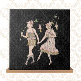 Vintage Shakespeare's Garden Women on Black Damask Fliese