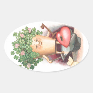 Vintage Shamrock Herz und Schlüssel St Patrick's D Ovaler Aufkleber