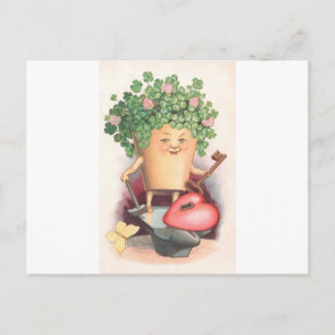 Vintage Shamrock Herz und Schlüssel St Patrick's D Postkarte