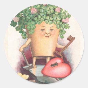 Vintage Shamrock Herz und Schlüssel St Patrick's D Runder Aufkleber