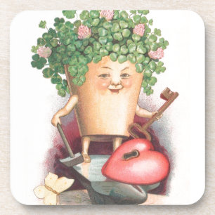 Vintage Shamrock Herz und Schlüssel St. Patrick's Getränkeuntersetzer