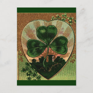Vintage-Shamrock-Irische-Herz-Schloss-Motiv Postkarte