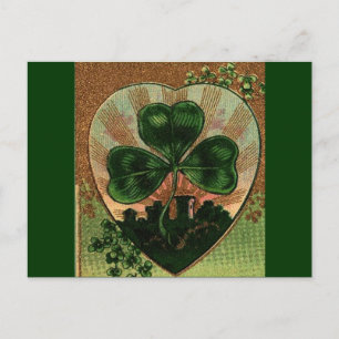 Vintage-Shamrock-Irische-Herz-Schloss-Motiv Postkarte