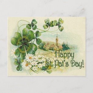 Vintage Shamrock Kirche Dorf St. Patrick's Day C Postkarte