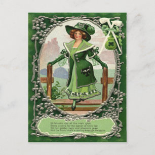 Vintage Shamrock Pfeife Harfe von Erin Gedicht St. Postkarte
