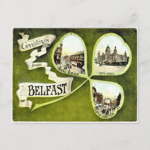 Vintage Shamrock-Postkarte aus Belfast Postkarte