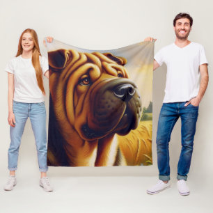 Vintage Shar-Pei-Malerei Fleecedecke