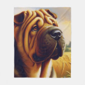 Vintage Shar-Pei-Malerei Fleecedecke (Vorderseite)