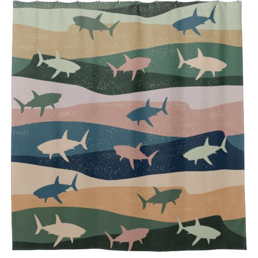 VINTAGE SHARK WAVE DUSCHVORHANG (Vorderseite)