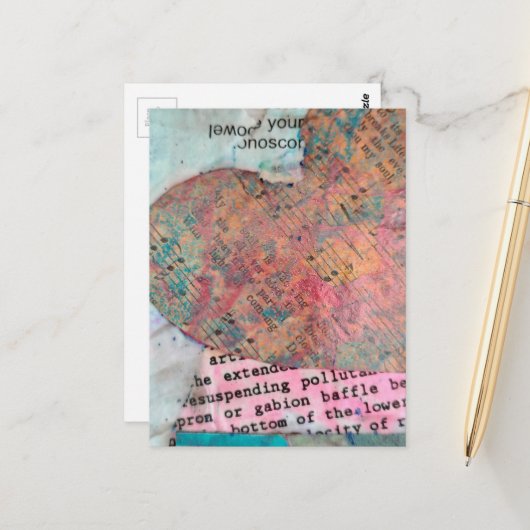 Vintage Sheet Music Heart Mixed Media Collage Postkarte (Vorderseite/Rückseite Beispiel)