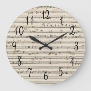 Vintage Sheet Music With Numbers Große Wanduhr