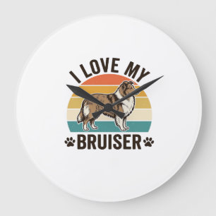 Vintage Sheltie Hund Ich liebe meinen Bruiser Retr Große Wanduhr