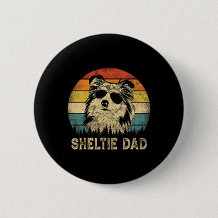 Vintage Sheltie Papa Hunde Liebhaber Vatertag Tee Button