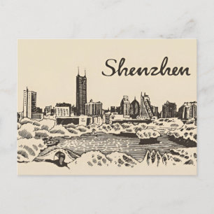 Vintage Shenzhen China chinesisch Reise Aquarell Postkarte