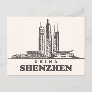 Vintage Shenzhen China chinesisch Wasserfarbe Postkarte