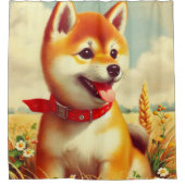 Vintage Shiba Inu Malerei Duschvorhang (Vorderseite)