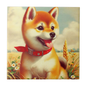 Vintage Shiba Inu Malerei Fliese