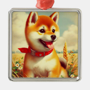 Vintage Shiba Inu Malerei Ornament Aus Metall