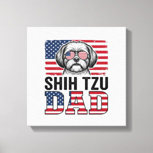 Vintage-Shih-Tzu-Vater-patriotisches-Hunde-Shirt-D Leinwanddruck
